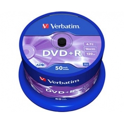 Verbatim DVD+R 16x 4,7GB 50p cake box AZO, matte silver