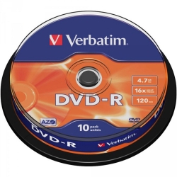 Verbatim DVD+R 16x 4,7GB 10p cake box AZO, matte silver